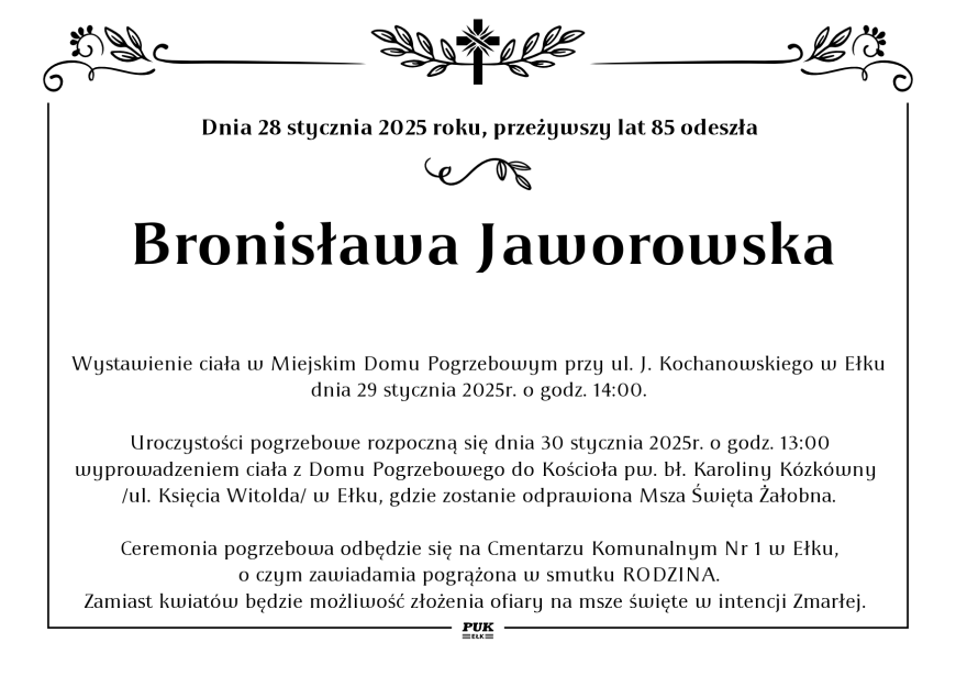 Bronisława Jaworowska - nekrolog